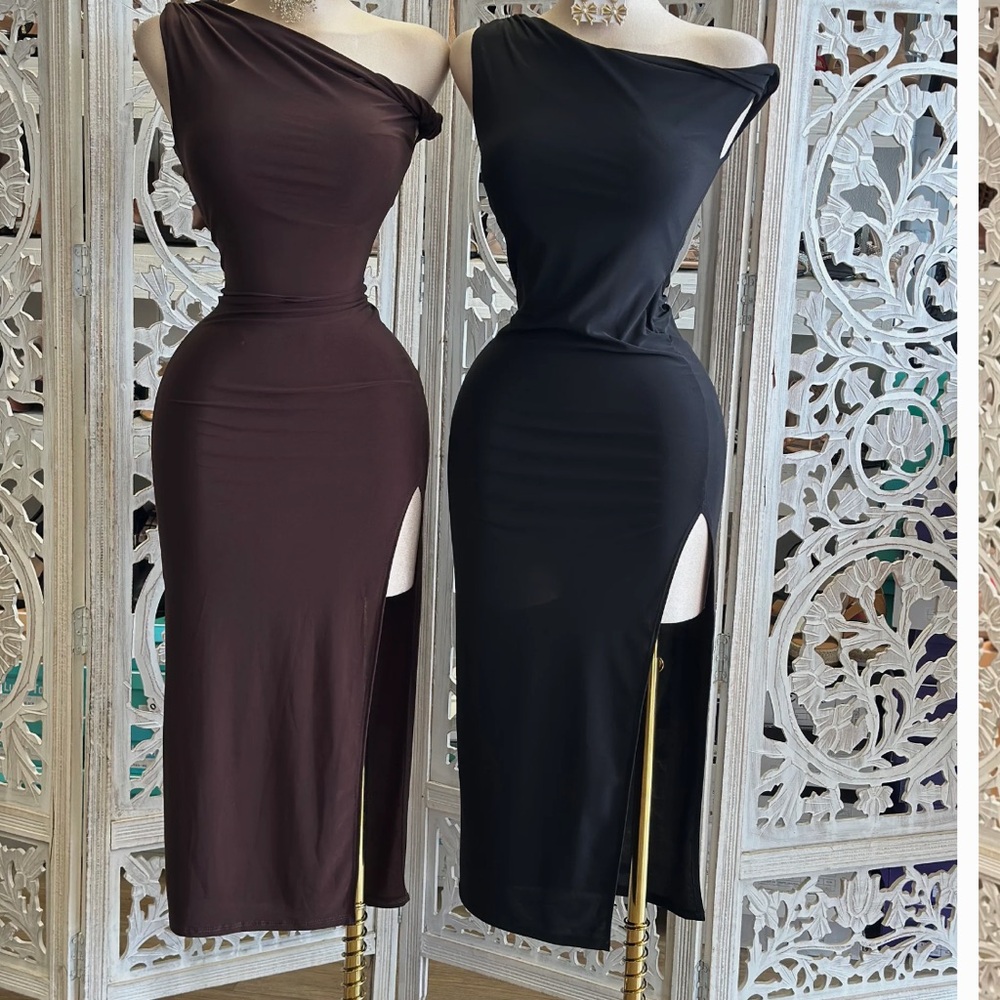Elegant Black Asymmetrical Slit Dress